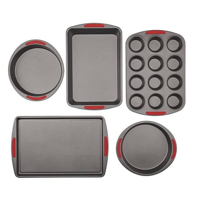 GoodCook Mega Grip 5-Piece Nonstick Steel Bakeware Set with Cookie Sheet, Roast Pan, 2 Cake Pans, and Muffin Pan, Gray (4251)