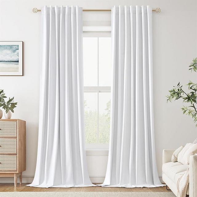 Guken White Linen Blackout Curtains 96 Inch Length 2 Panels Set for Living Room Bedroom Back Tab Thermal Insulated 100% Black Out Linen Drapes Room Darkening Window Curtains 96 Inches Long White