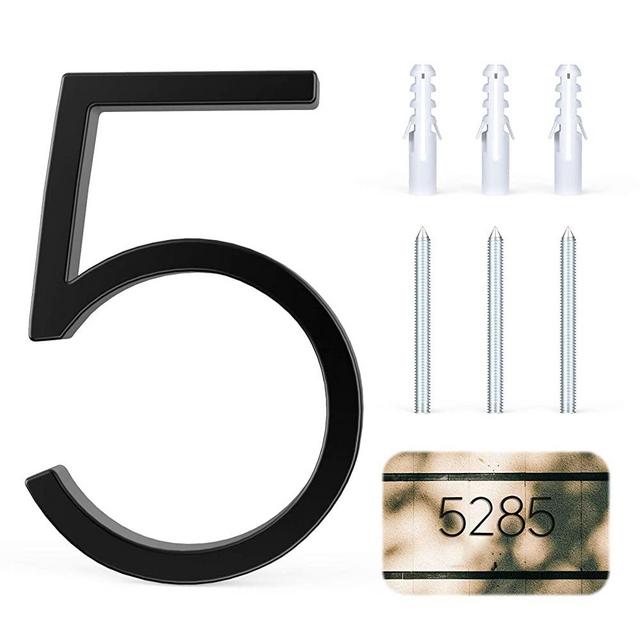 5 Inch Floating House Number Modern House Numbers, Zinc Alloy Number with Nail Kit and Detailed Operation Process Instructions for House Mailbox Address Numbers (Number 5)