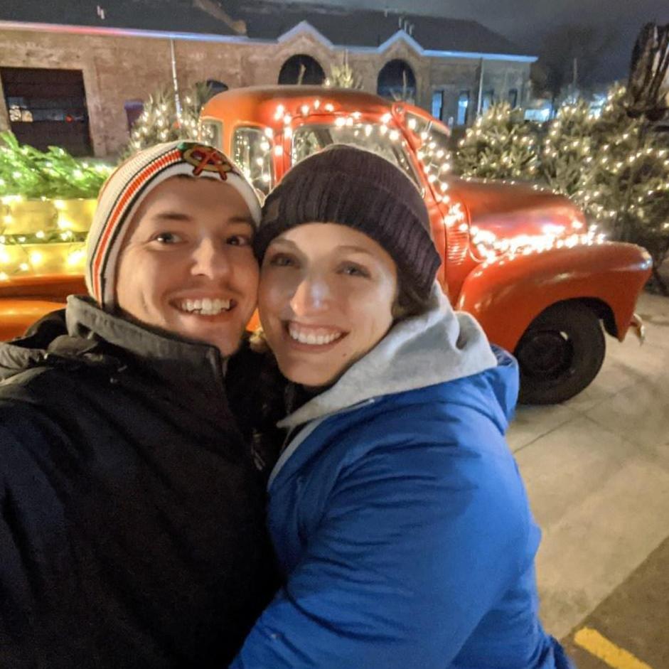 Here we are at the Christkindlmarket in 2019! We tried to get outside during our first winter in the Midwest, even when it (almost) froze us to death.