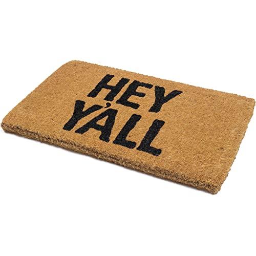 Handwoven, Extra Thick Doormat | Entryway Door mat for Patio, Front Door | Decorative All-Season | Hey Y'all | 18" x 30" x 1.60"