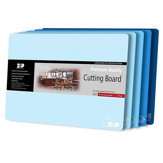 ZVP Flexible Plastic Cutting Board Set of 5 Gradient Color, Colorful Chopping Boards, BPA Free Mats, Non-Slip, Dishwasher Safe, 15x12 Inch, Blue Multi-Color
