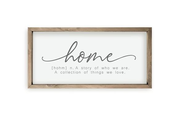 Home A Story Of Who We Are Framed Wood Farmhouse Wall Sign 9x18