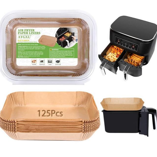 Air Fryer paper Liners, Air Fryer Disposable Paper Liner for Ninja Dual Air Fryer, Parchment Paper, Food Grade Parchment Paper and Baking Paper, Waterproof and Oil Proof, For Baking Roasting（125PCS）
