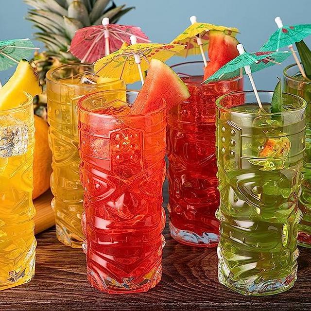 LEMONSODA Clear Tiki Glasses, Set of 6-450 ML - Perfect for Exotic Cocktails, Lemonade, Ice Tea, Mixed Drinks- Exotic Zombie, Rum, Mai Tai, Pina Colada, Punch, Hurricane, Bar Drinkware