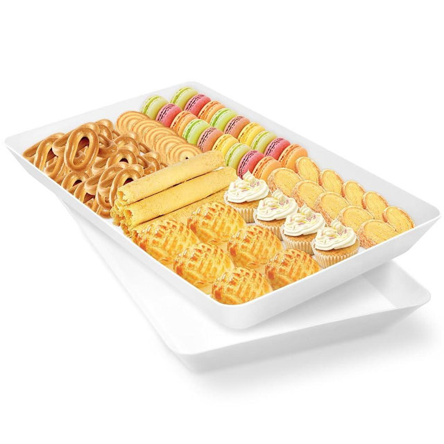 WOWBOX Serving Tray for Entertaining, 2-Pack Serving Platters for Fruit, Cookies, Dessert, Snacks, Reusable Plastic Trays for Serving Food and Pantry Organization in Kitchen & for Parties