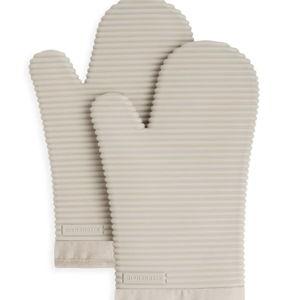 KitchenAid Ribbed Soft Silicone Oven Mitt Set, 7"x13", Milkshake 2 Count