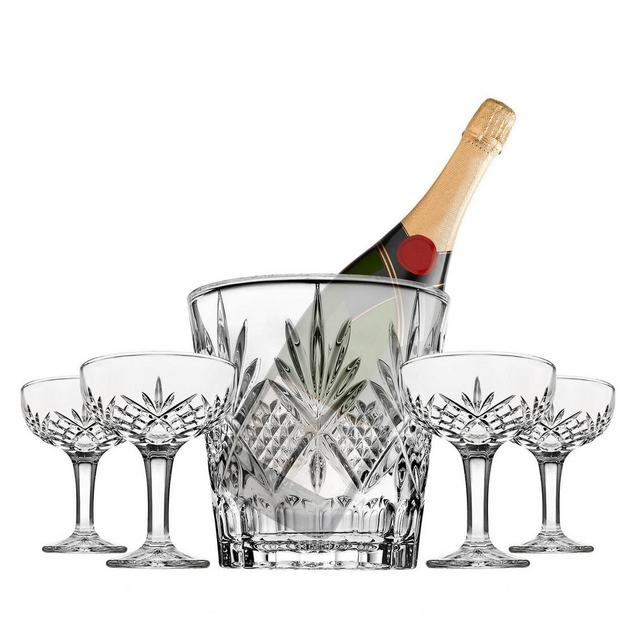 Godinger Silver 5pc Dublin Crystal Champagne Ice Bucket & Coup Set: Hand Wash, Dishwasher-Safe, Service for 4