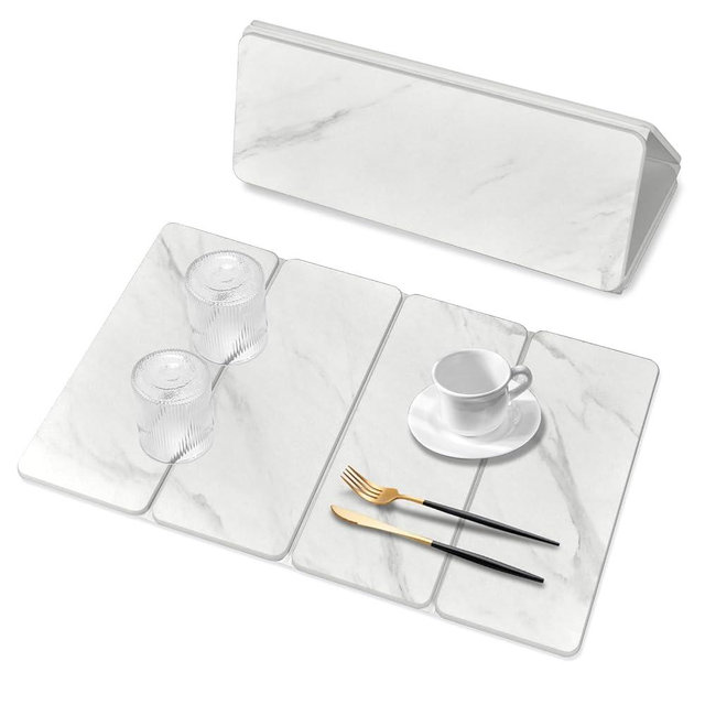 Large Stone Dish Drying Mats for Kitchen Counter, 24"(L)×16"(W) Marble pattern, Drying Collapsible Dish Drying Mat, Eco-Friendly Absorbent Diatomaceous Earth Mats for Dishes Bottles Cups