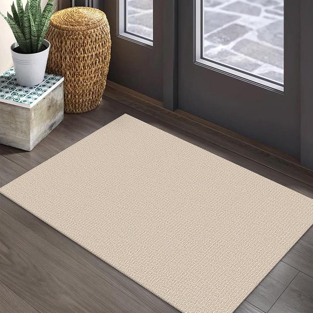 EARTHALL Washable Area Rug 2x3 Ft Non Slip Rugs for Entryway Braided Small Throw Rugs with Rubber Backing Door Mat Indoor Outdoor Entrance Rug for Kitchen Foyer Front Door, Beige/White
