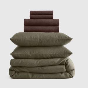 European Linen Deluxe Bedding Bundle in Sand