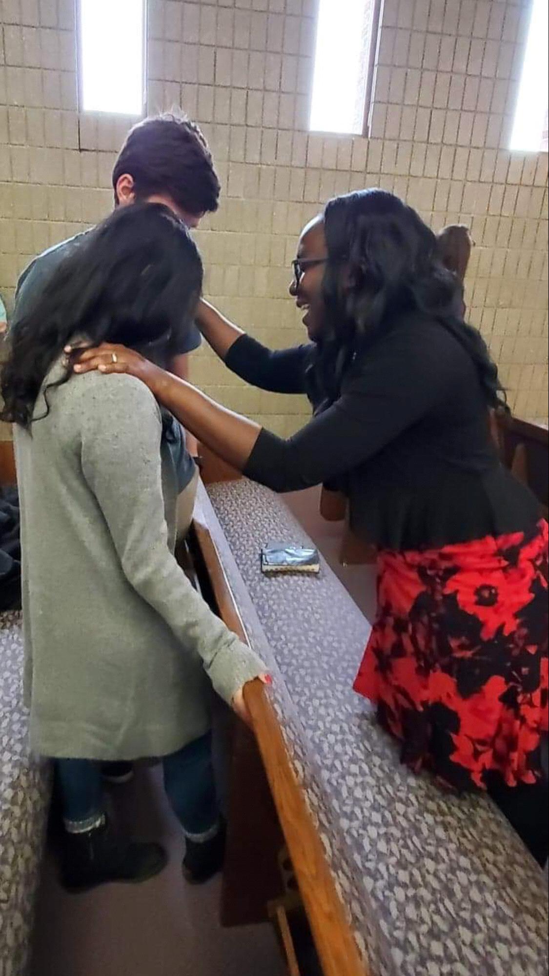 A sweet friend praying over our engagement and future marriage. It’s so great to be surrounded by people who love us and who are cheering us on