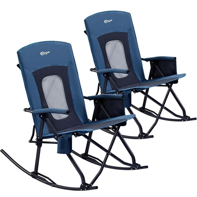 PORTAL Oversized Folding Rocking Camping Chair Portable Outdoor Rocker with High Back Hard Armrests Carry Bag, Supports 400 lbs