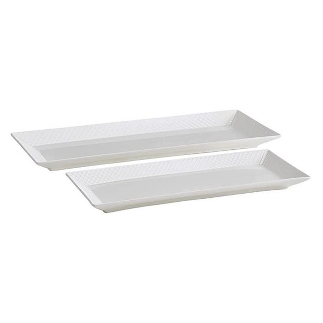 Mikasa Trellis Chip Resistant Set of 2 Platter Serving Tray, 12 and 15 inch, White