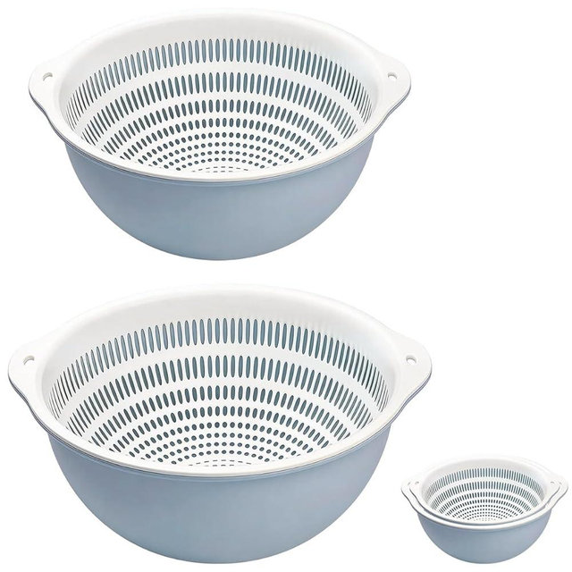 LUMUMIX Colander Bowl Set of 2, Nesting Large Capacity Plastic Food Strainer for Pasta, Vegetables and Fruits Washing Draining Basket, Space Saving, BPA Free