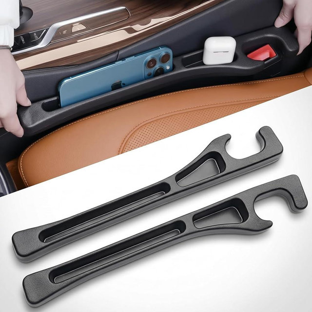 Cprnru 2 Pack Car Seat Gap Organizer, Seat Gap Filler Plug for Cars, SUVs & Trucks – Prevents Lost Items, Great for Rideshare, Daily Commute & Long Trips, Universal Fit PU Leather, Black