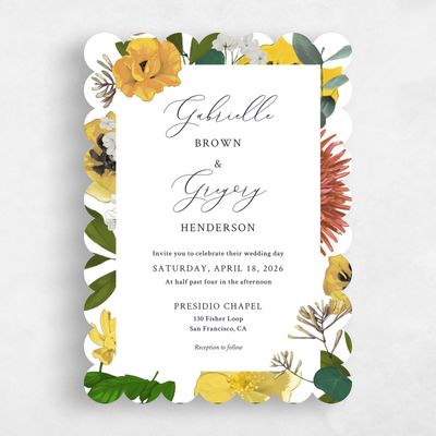 Yellow Scalloped Wedding Invitation - Blossom Portrait