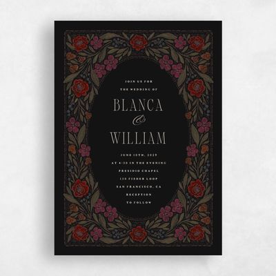 Black Wedding Invitation - Persephone Portrait