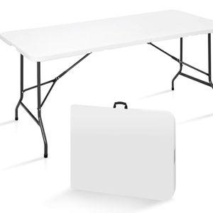 SUPER DEAL 6FT Folding Table for Indoor Outdoor, Portable Heavy Duty Fold-in-Half Plastic Dining Picnic Party Camping Table with Carrying Handle