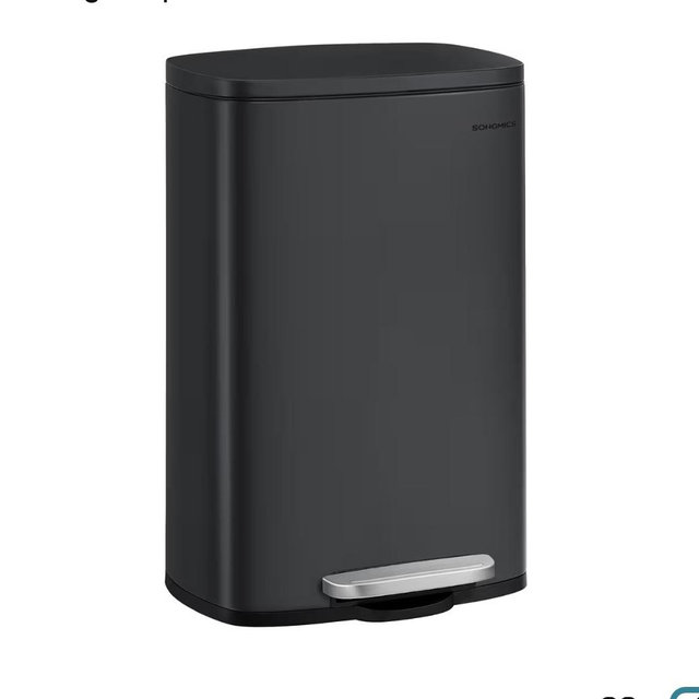 SONGMICS 13 Gallon (50 L) Trash Can, Stainless Steel Kitchen Garbage Can, Recycling or Waste Bin, Soft Close, Step-On Pedal, Removable Inner Bucket, Black ULTB050B01
