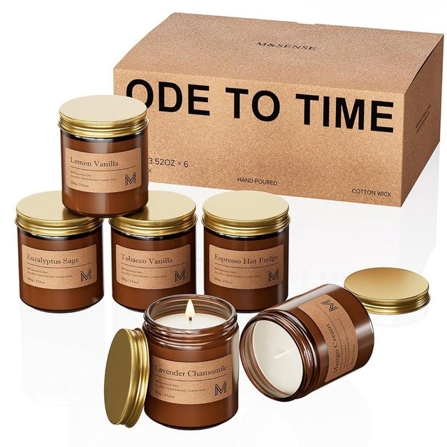 M&SENSE 6 Pack Candles Set for Home Scented Aromatherapy Candle Gift Set for Women Soy Wax Long Lasting Amber Jar Candles Gift for Birthday Housewarming Mother's Valentine Day