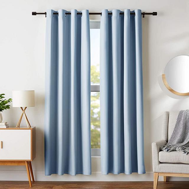 Amazon Basics Room Darkening Blackout Window Curtains with Grommets - 42" x 84", Light Blue, 2 Panels
