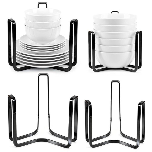 AOZUO 4 Pcs Dinnerware Bowl Plate Holder Fit for 4.7 and 6.5 Inches Diameters Bowl, Metal Bowls Storage Dying Display Rack Bowls Holder Organizer for Kitchen Drawer Countertop Cabinet Cupboard Shelf