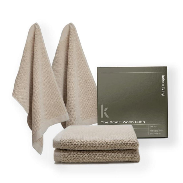 KOHDA LIVING Luxury Washcloths for Face – Wash Cloths for Bathroom, Silver Infused, Thick & Soft Face Towels – Premium Luxury Wash Cloths for Your Face, Body, or Bathroom – 4 Pack (Dune)