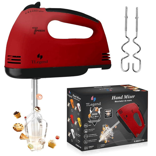 TechnoLegend Hand Mixer Electric Handheld – 7 Speed Ultra Power Electric Mixer Handheld (Red)
