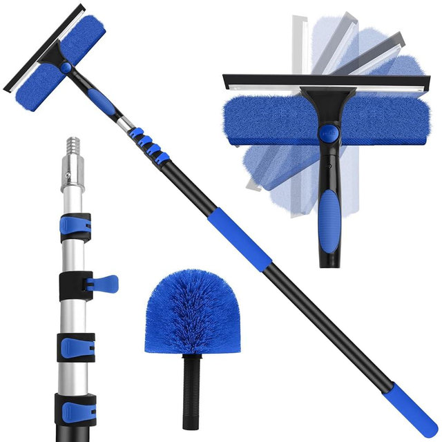 26FT High Window Washing Kit with Extension Pole, 2 in 1 Window Cleaning Squeegee Kit, Cobweb Duster with 5-20FT Telescoping Pole, High Reach Duster Kit for Outdoor, Indoor and Solar Panel Cleaning