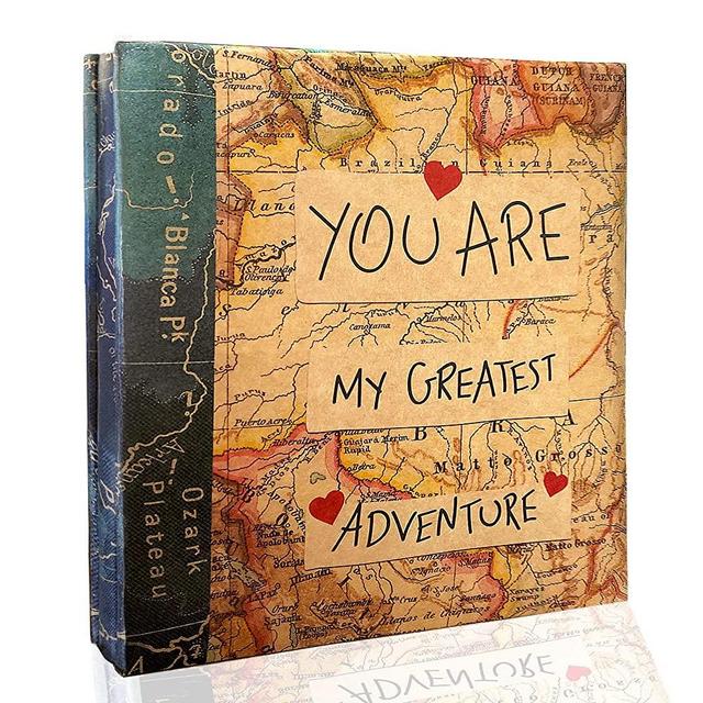 Holoary Photo Album Self Adhesive Magnetic Self-Stick Page Scrapbook Hand Made DIY Albums, Printed Kraft Paper Cover Old Map Adventure World Travel Book