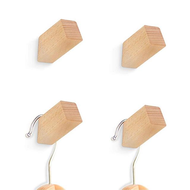 Wooden Coat Hooks Wall Mounted Vintage Single Organizer Hangers, Rustic Handmade Craft Hat Rack Hat Hanger, Heavy Duty Hooks for Hanging Coat, Bag, Towels, Robe and More (Beech, 4Pack)
