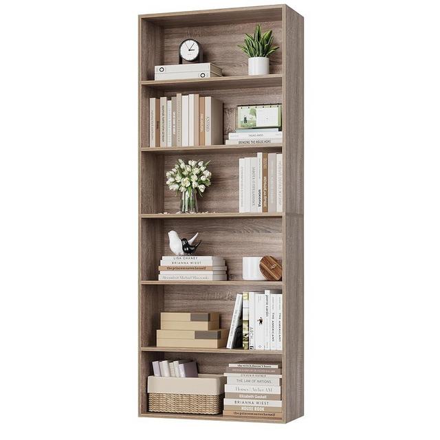 FOTOSOK 6-Tier Open Bookcase and Bookshelf, Freestanding Display Storage Shelves Tall Bookshelf Bookcase for Bedroom, Living Room and Office, Light Oak