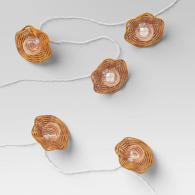 10ct Solar LED Outdoor Orb and Globe String Lights with Plastic Rattan Woven Hoods Clear/Brown - Threshold™ designed with Studio McGee