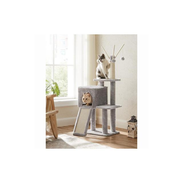 Feandrea 46.5¡å H Cat Tree, Small Cat Tower for Indoor Cats, Kittens, Multi-Level Plush Cat Condo, Light Gray