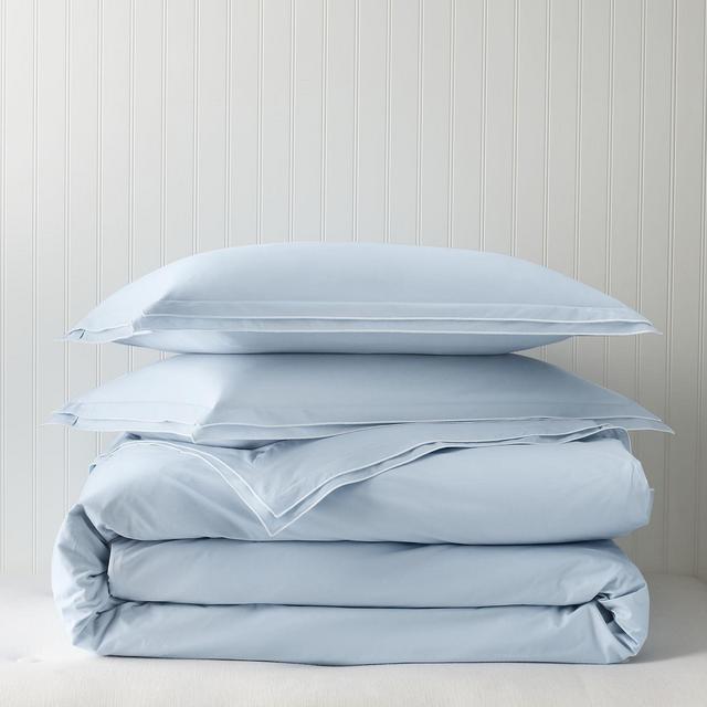 Sky Tipped Double Flange Percale Duvet Cover Set, King - Exclusive