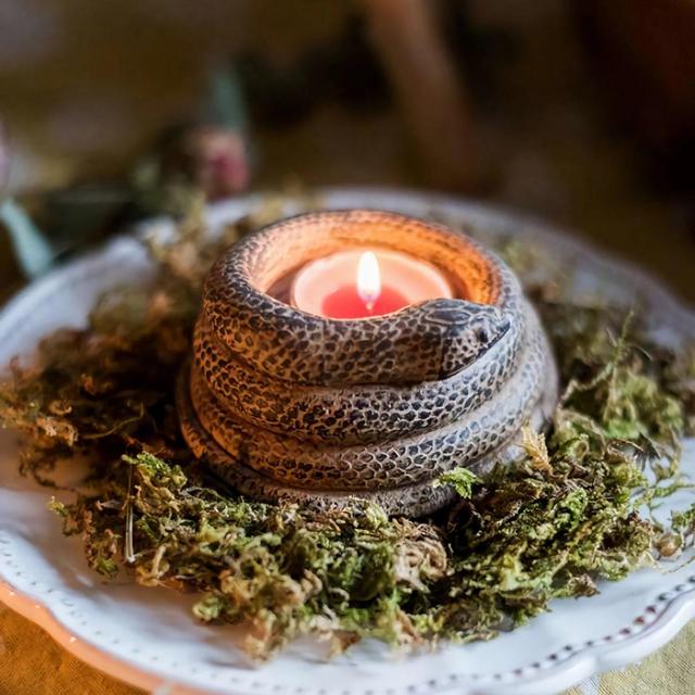 Personalized vintage coiled snake candle holder decorations, snake home decor, snake decor, garden decor, snake candle holder