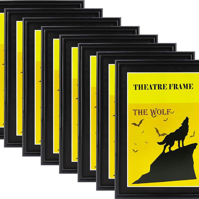 ReqiHome 8 Packs, Theatre bill Frame with Black Mat, Black Theatre Frame, Holds 5.5x8.5 inch theater show-bill Media with Installed Hanger and Easel