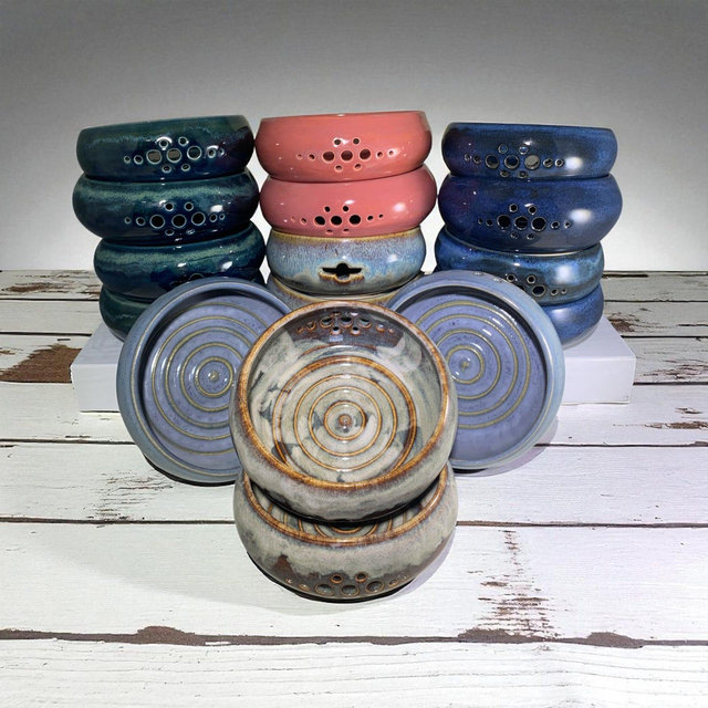 Three in one Hand Thrown Ceramic Berry Bowl, Herb Stripper and Egg Separator