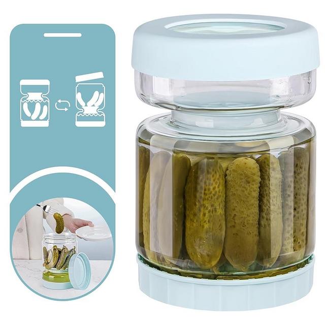WhiteRhino Pickle Jar with Strainer Flip,51oz Glass Pickle Container with Strainer,Hourglass Pickle Flip Jar,Leakproof Pickle holder Pickle Storage Pickle Juice separator Jar for Olive,onions,gherkin
