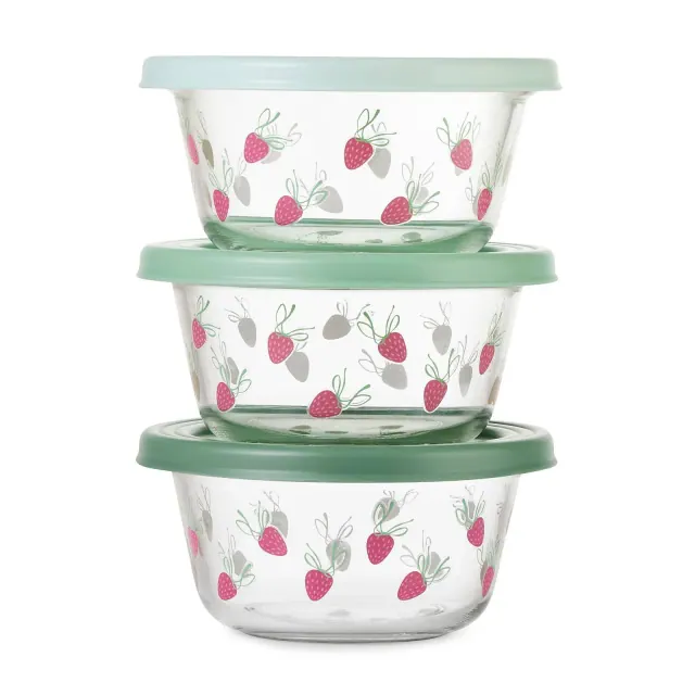 Ello Everyday 6pc 3c Glass Set with Body Decal Food Storage Containers Green Strawberries
