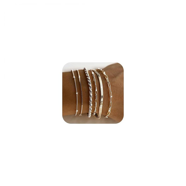DEARMAY Dainty Silver Plated Bracelets for Women Trendy, Silver Jewelry Set for Women Bracelets for Women Paperclip Box Herringbone Figaro Rope Chain Bracelet Fashion Pack Gifts for Women