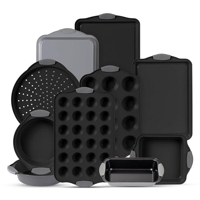 Country Kitchen 10-Piece Nonstick Stackable Bakeware Set - PFOA, PFOS, PTFE Free Baking Tray Set w/Non-Stick Coating, 450°F Oven Safe, Round Cake, Loaf, Muffin, Wide/Square Pans, Cookie Sheet (Grey)