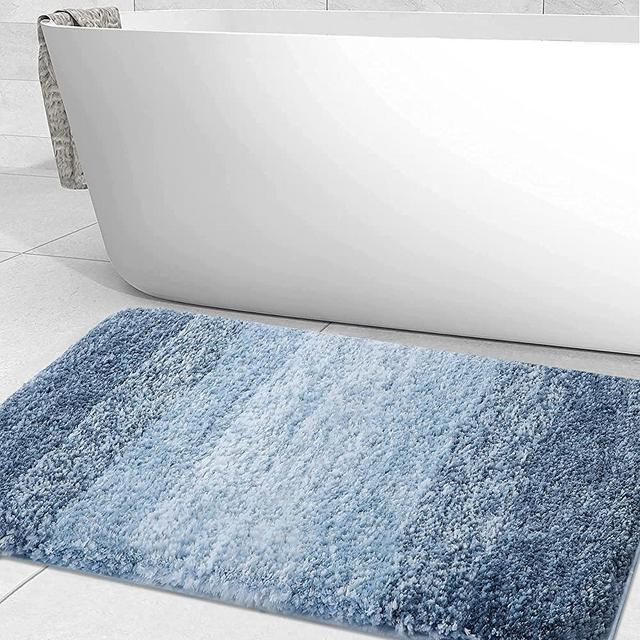 Olanly Luxury Bathroom Rug Mat, Extra Soft and Absorbent Microfiber Bath Rugs, Non-Slip Plush Shaggy Bath Carpet, Machine Wash Dry, Bath Mats for Bathroom Floor, Tub and Shower 20" x 32", Blue