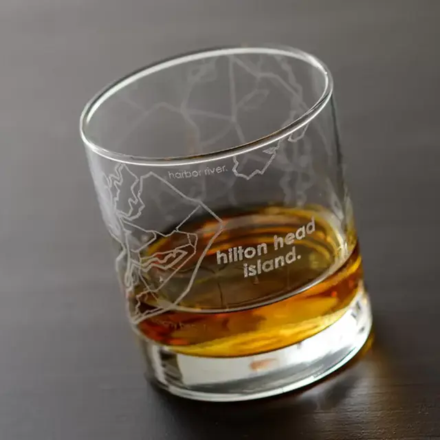 Hilton Head Island, SC Map Rocks Whiskey Glass