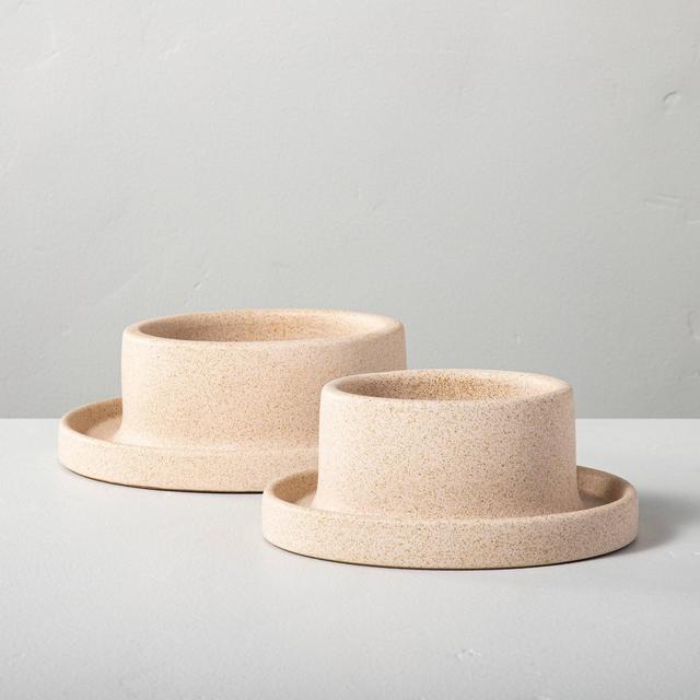 2ct Stoneware Pillar Candleholders Natural Sand Finish - Hearth & Hand™ with Magnolia