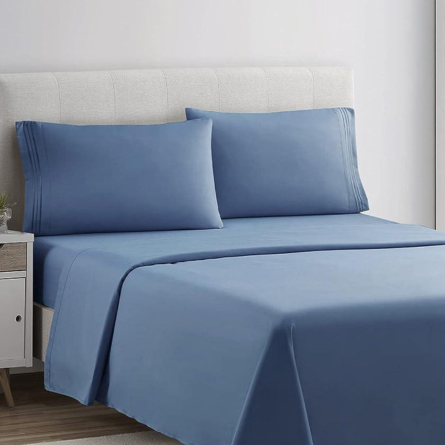Clara Clark King Sheets Set, Deep Pocket Bed Sheets for King Size Bed - 4 Piece King Size Sheets, Extra Soft Bedding Sheets & Pillowcases, Blue Heaven Sheets King