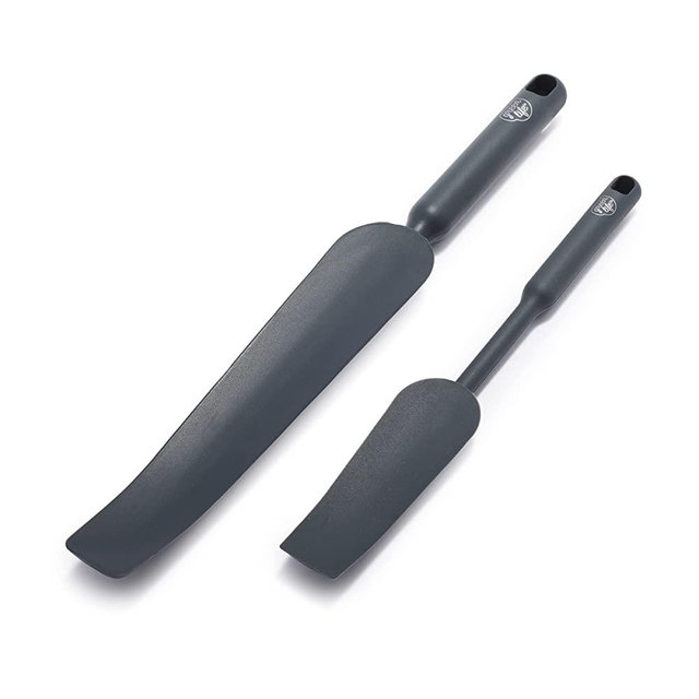 GreenLife Cooking Tools and Utensils, Easy Reach Silicone Spatula Set for Baking Mixing and Stirring, Heat and Stain Resistant, Dishwasher Safe, Grey