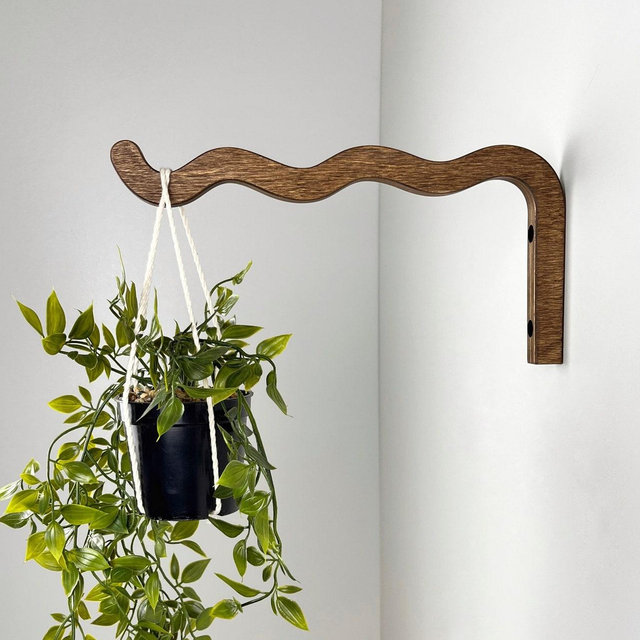 Long wavy plant hanger hook, Macrame plant bracket for wall