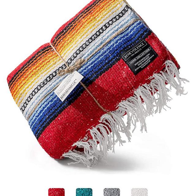 Premium Mexican Blanket | Authentic Hand Woven Falsa Blanket & Yoga Blanket, Made by Traditional Mexican Artisans | Perfect Camping Blanket, Beach Blanket, Picnic Blanket, Car Blanket